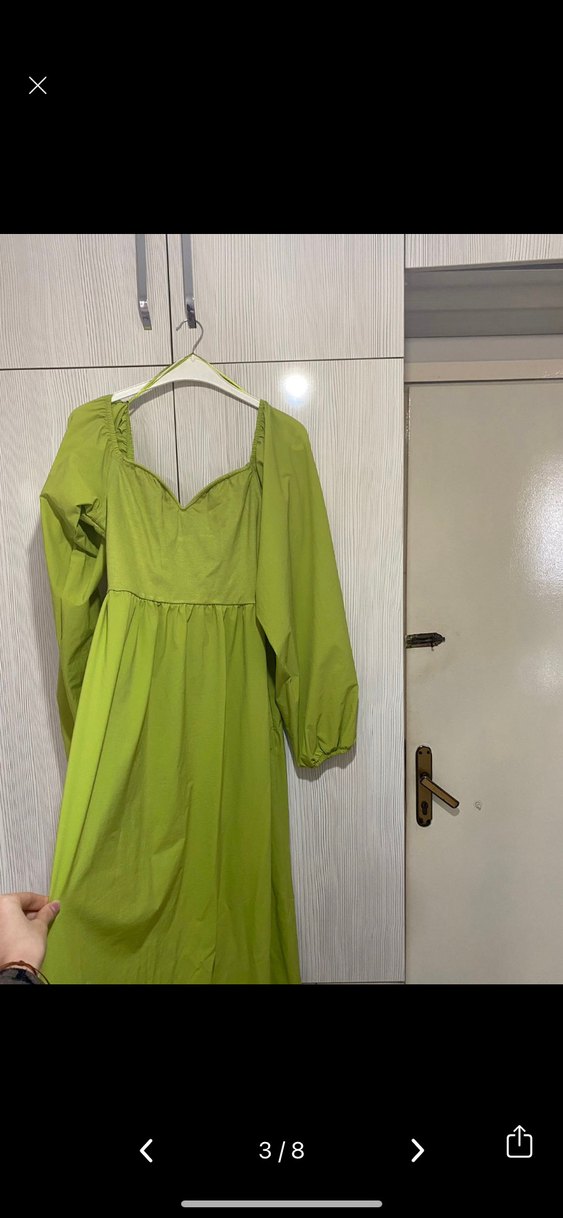 Uzun Kollu Drapeli Sarı Uzun Elbise - Görsel 3