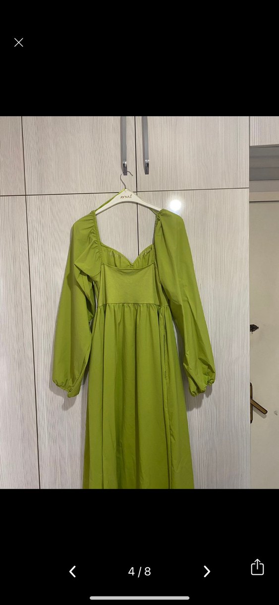 Uzun Kollu Drapeli Sarı Uzun Elbise - Görsel 4