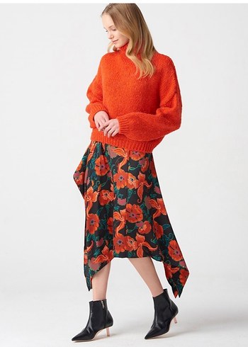 Turuncu Balıkçı Yaka Örgü Kadın Kazak - Görsel 3