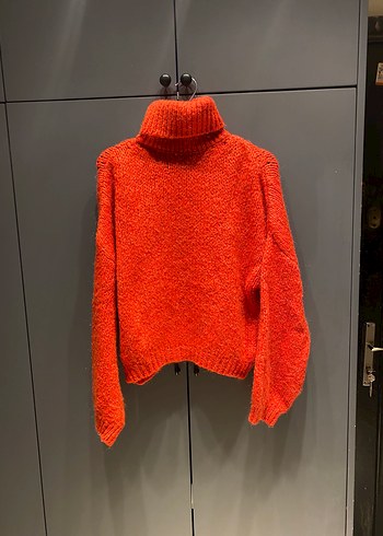 Turuncu Balıkçı Yaka Örgü Kadın Kazak - Görsel 4