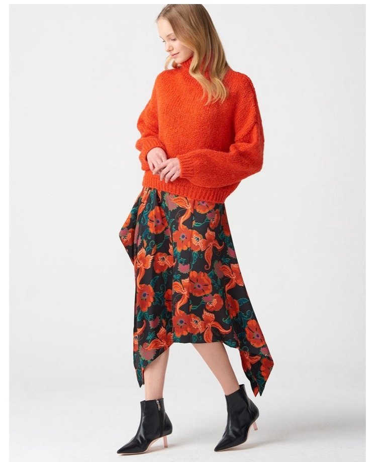 Turuncu Balıkçı Yaka Örgü Kadın Kazak - Görsel 3