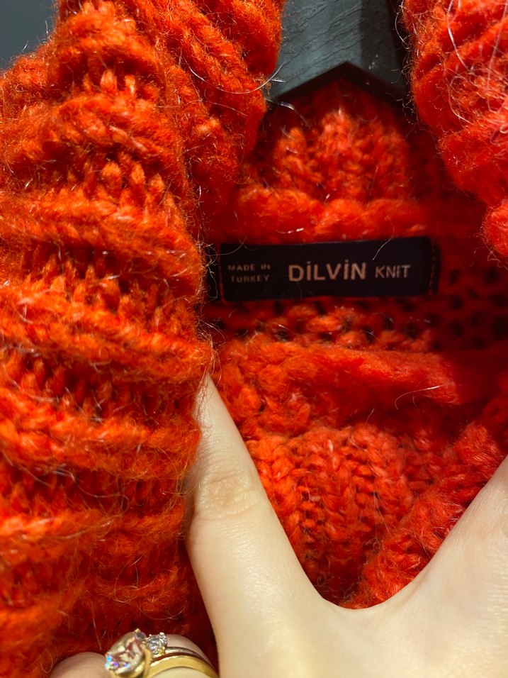 Turuncu Balıkçı Yaka Örgü Kadın Kazak - Görsel 5