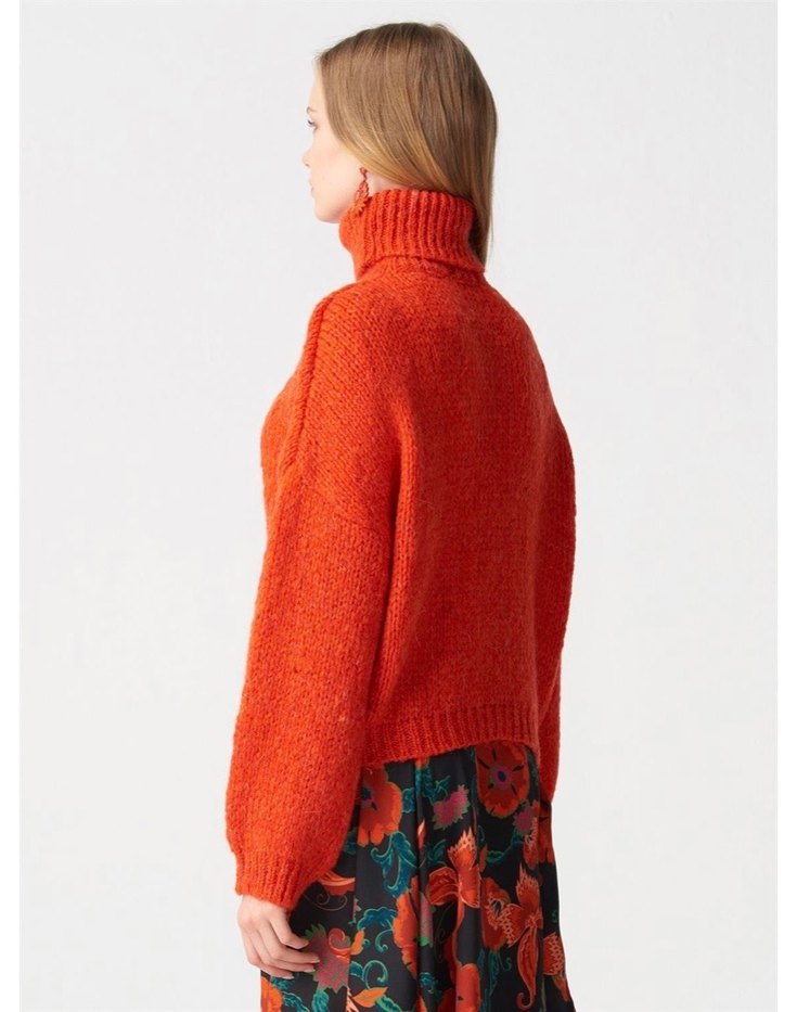 Turuncu Balıkçı Yaka Örgü Kadın Kazak - Görsel 2