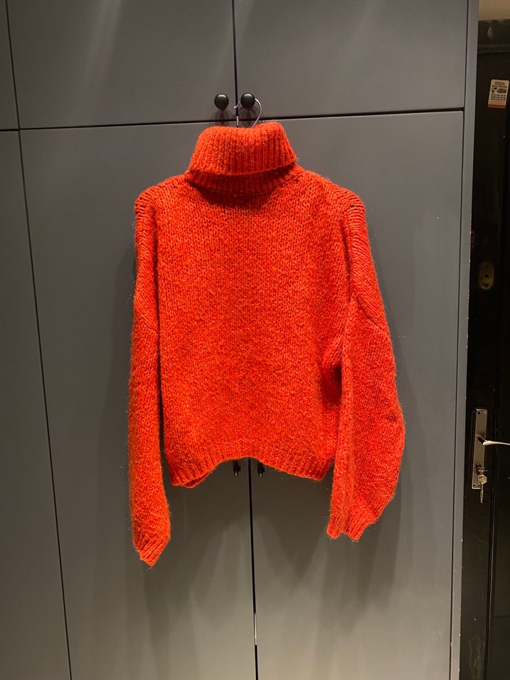 Turuncu Balıkçı Yaka Örgü Kadın Kazak - Görsel 4