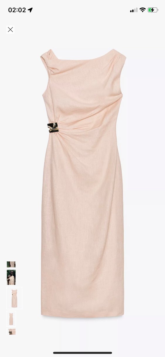 Drapeli Bej Keten Uzun Elbise - Görsel 3