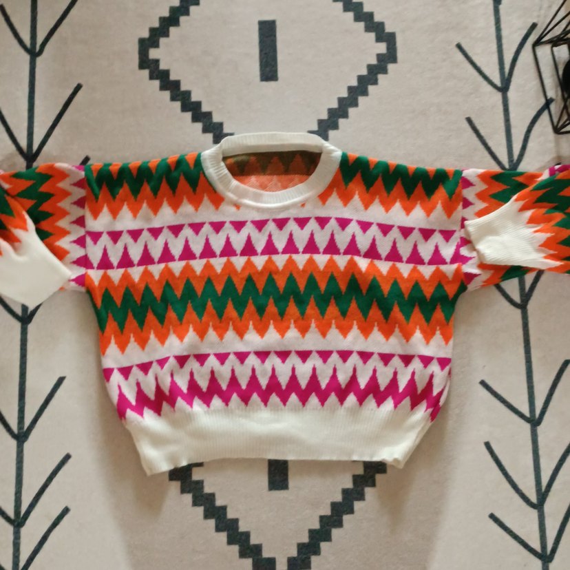 Renkli Bohem Örgü Kadın Kazak - Görsel 2