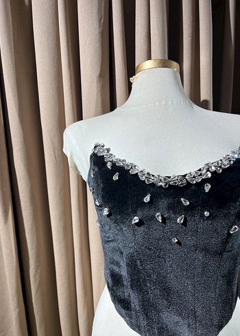 Özel tasarım Siyah Straplez Parlak İşlemeli Mini Bustiyer - Görsel 2