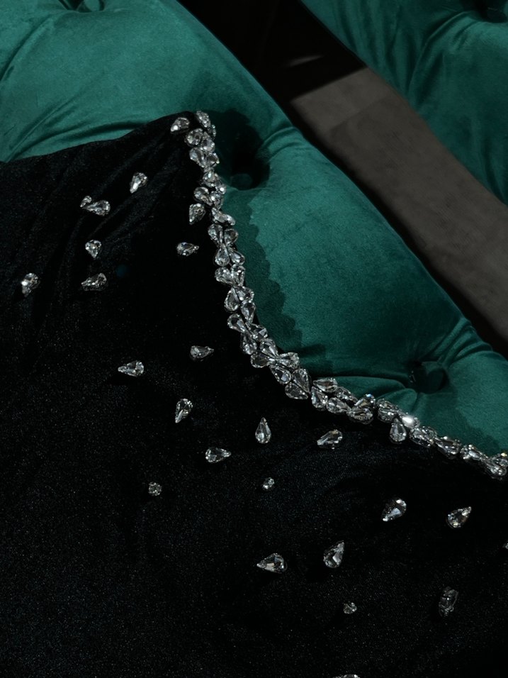 Özel tasarım Siyah Straplez Parlak İşlemeli Mini Bustiyer - Görsel 3