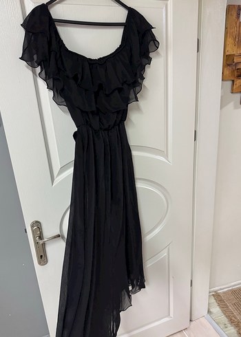 Siyah Fırfırlı Uzun Gotik Kadın Elbise - Görsel 3