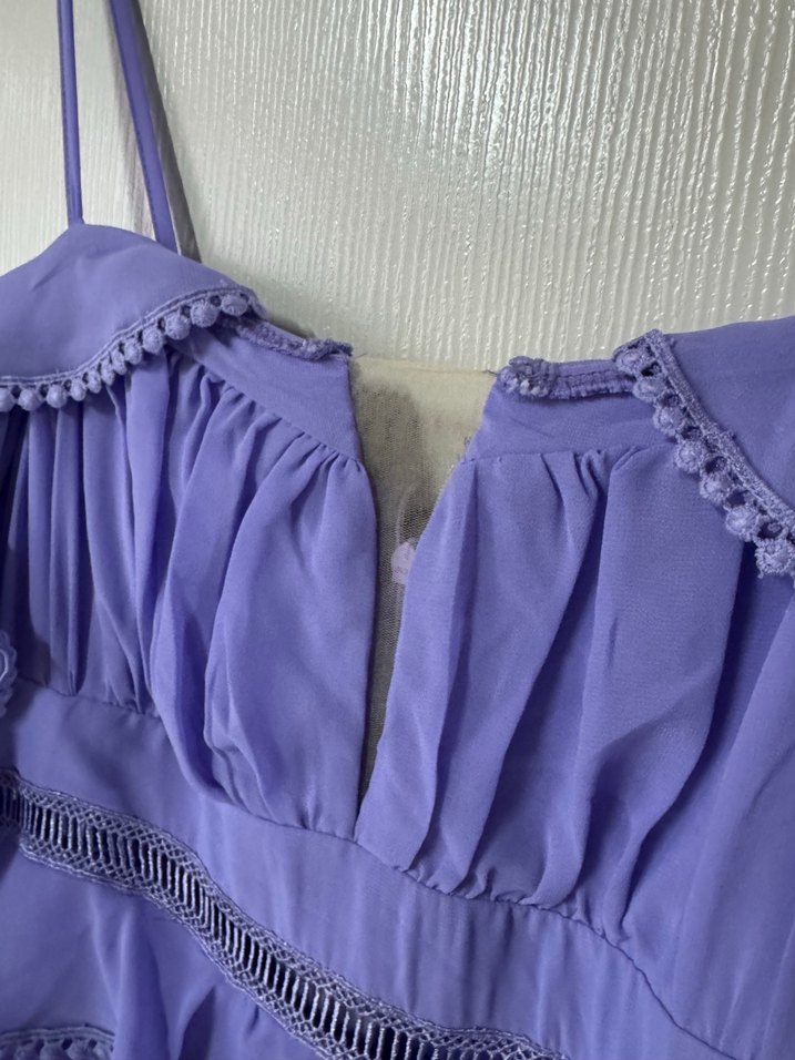 Pastel Mor Uzun Volanlı V Yaka Abiye Elbise - Görsel 5