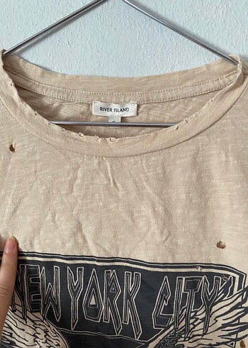 River Island Bej Baskılı Tişört