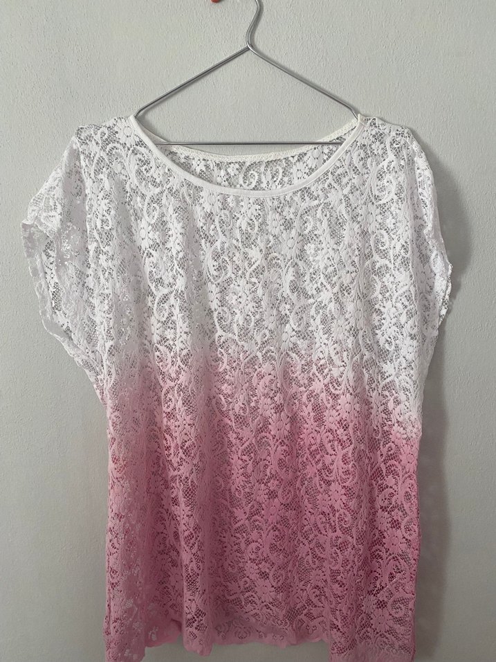 Dantel Detaylı Pembe Batik Desenli Bluz - Görsel 2