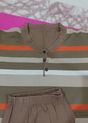 Kahverengi Çizgili erkek Pijama Takımı - Görsel 3