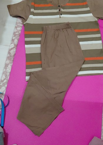 Kahverengi Çizgili erkek Pijama Takımı - Görsel 2