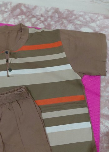 Kahverengi Çizgili erkek Pijama Takımı - Görsel 5