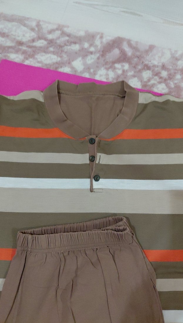 Kahverengi Çizgili erkek Pijama Takımı - Görsel 3