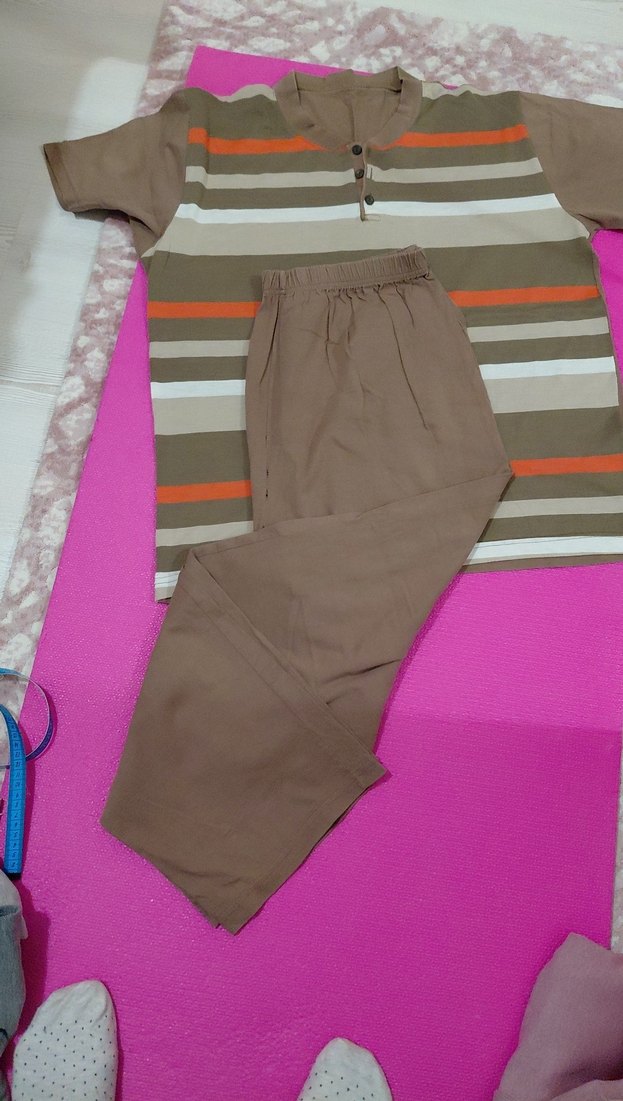 Kahverengi Çizgili erkek Pijama Takımı - Görsel 2