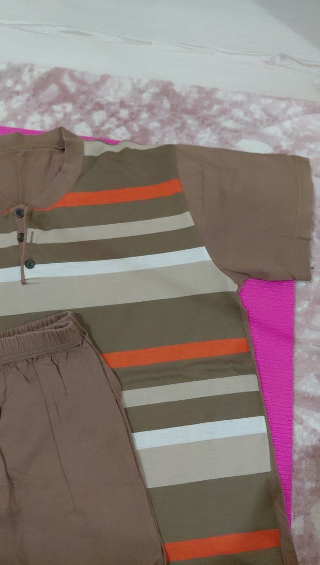 Kahverengi Çizgili erkek Pijama Takımı - Görsel 5