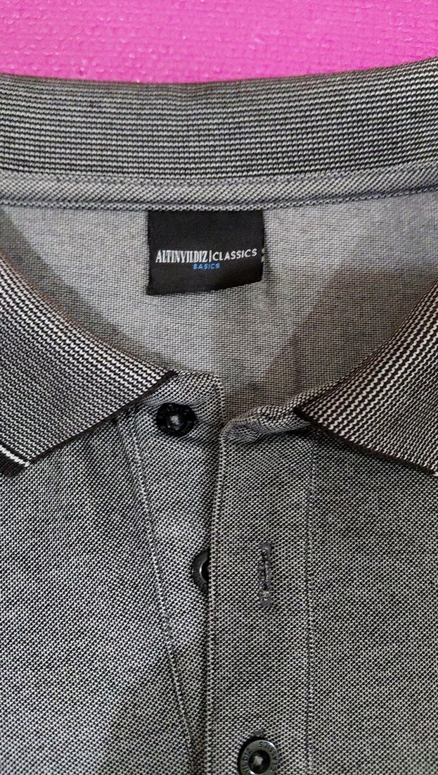 Erkek Gri Düğmeli Polo Yaka Tişört 4×L - Görsel 4