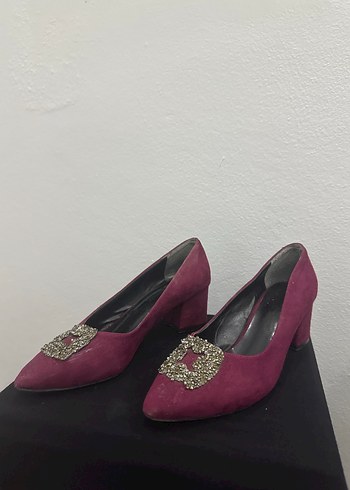 Bambi Bordo Süet Tokalı Kadın Stiletto