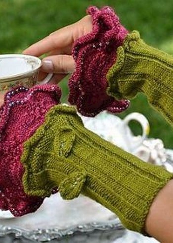 Bohem Bordo Nakışlı Örgü Kadın Eldiveni