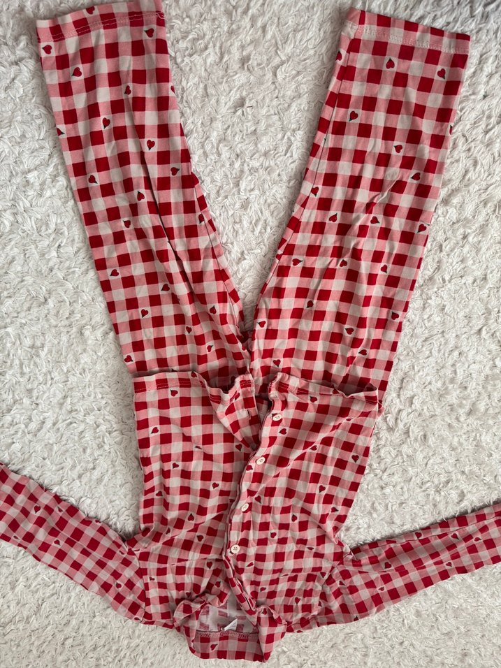 Kızlar için düğmeli kırmızı kareli tulum - Görsel 2