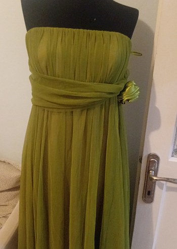 Askılı Drapeli Uzun Kadın Abiye Elbise - Görsel 5