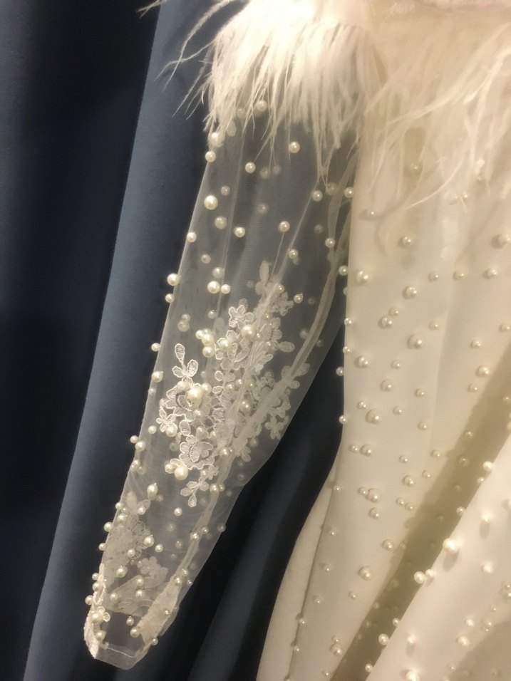 Uzun Kollu İnci Detaylı Bohem Nikah elbisesi - Görsel 3