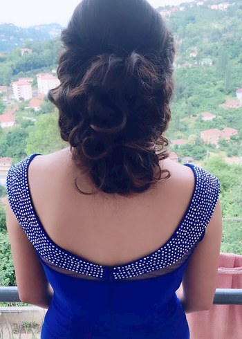 Parlak Mavi Drapeli Uzun Kadın Abiye