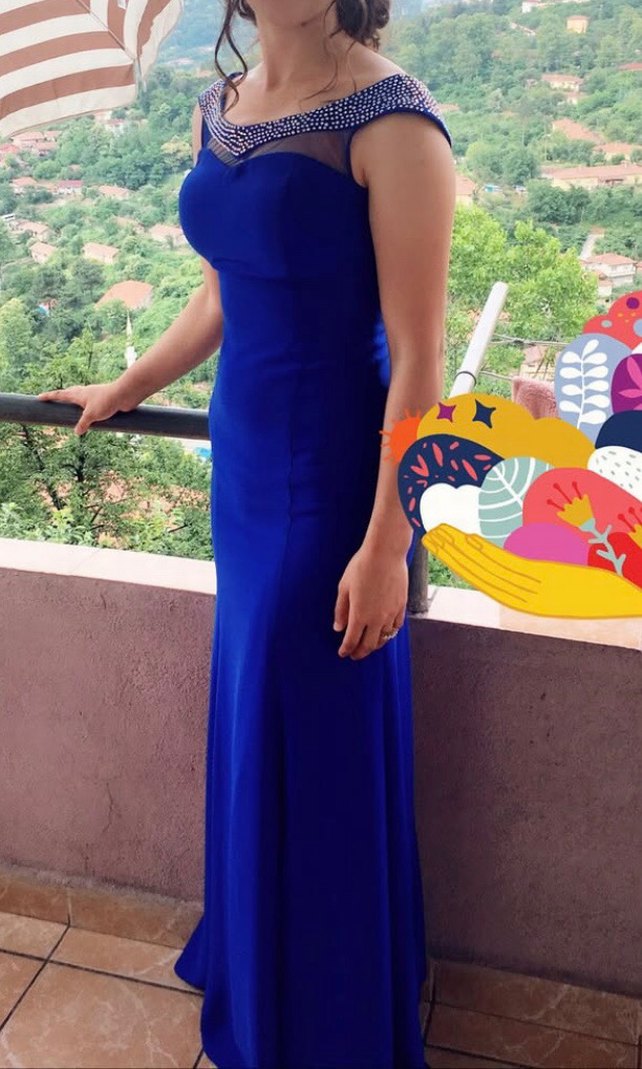 Parlak Mavi Drapeli Uzun Kadın Abiye - Görsel 2