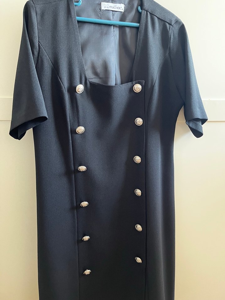 Düğmeli Siyah Midi Elbise - Görsel 2