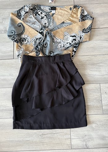 36 Beden Fırfırlı Siyah Etek #H&M #Kadın #Etek
