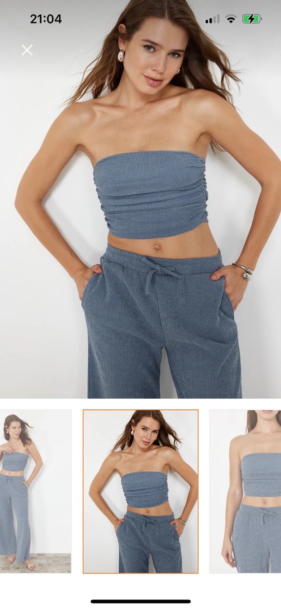 Kadın mavi örme bluz - Görsel 3