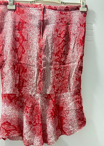 Kırmızı Yılan Desenli Mini  Etek - Görsel 4