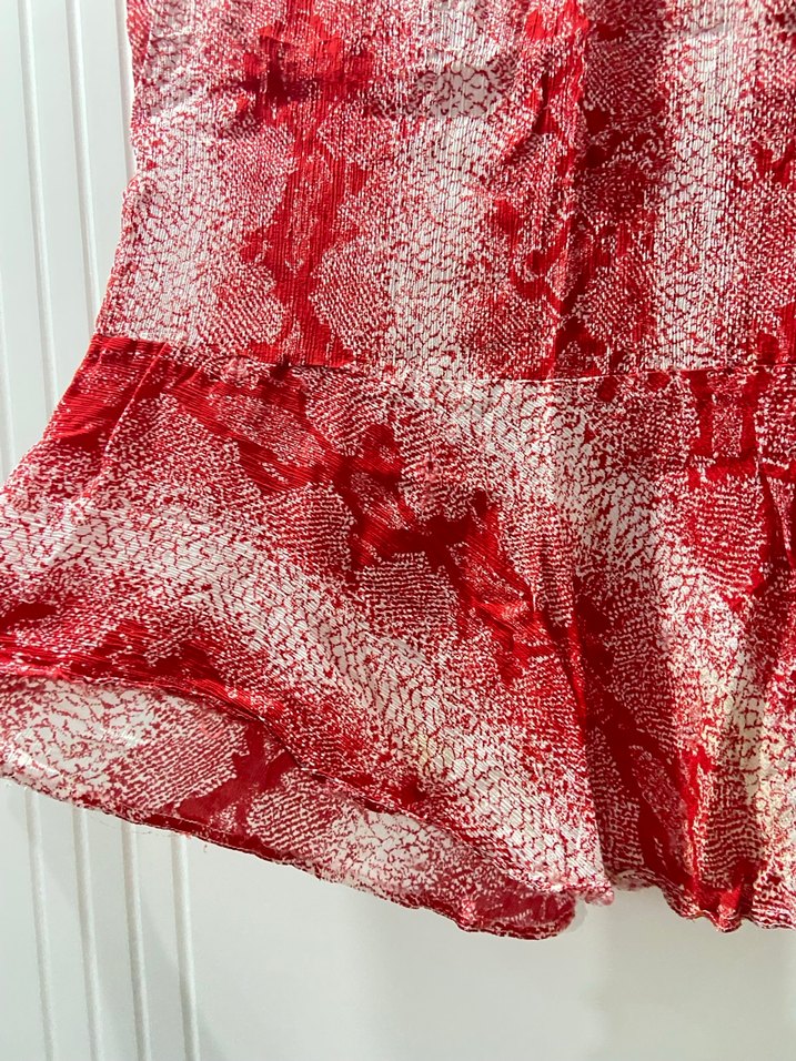 Kırmızı Yılan Desenli Mini  Etek - Görsel 3