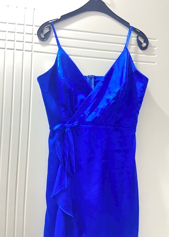 Mavi Drapeli Midi Abiye Elbise - Görsel 3