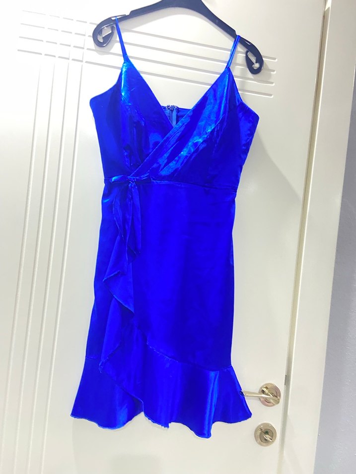 Mavi Drapeli Midi Abiye Elbise - Görsel 2