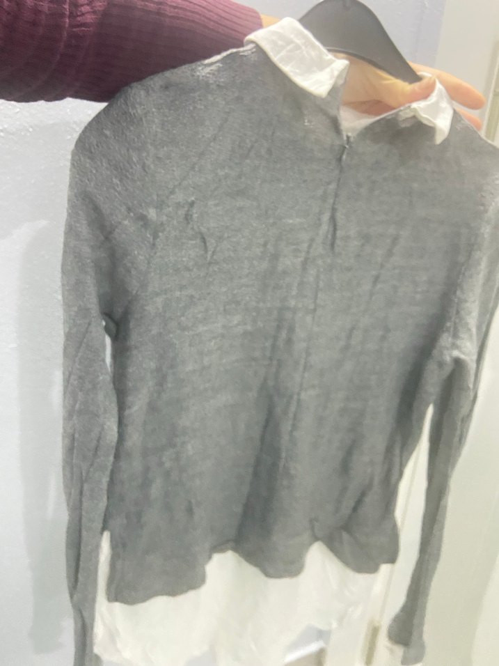 Gri Örgü Triko Beyaz Yakalı Kadın Kazak - Görsel 3