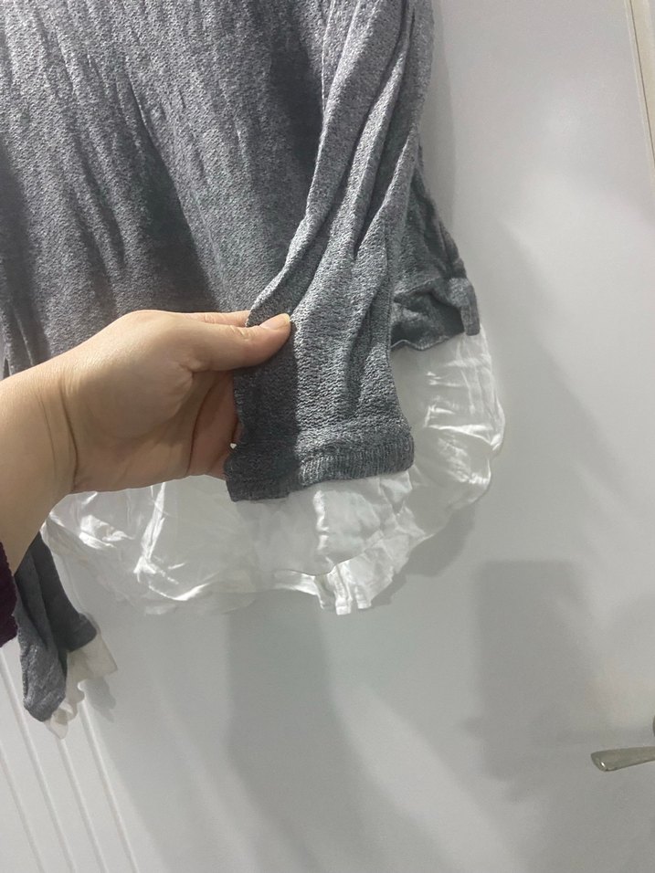 Gri Örgü Triko Beyaz Yakalı Kadın Kazak - Görsel 2