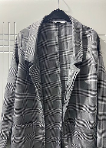 Ekose Desenli Gri Kadın Blazer Ceket - Görsel 2