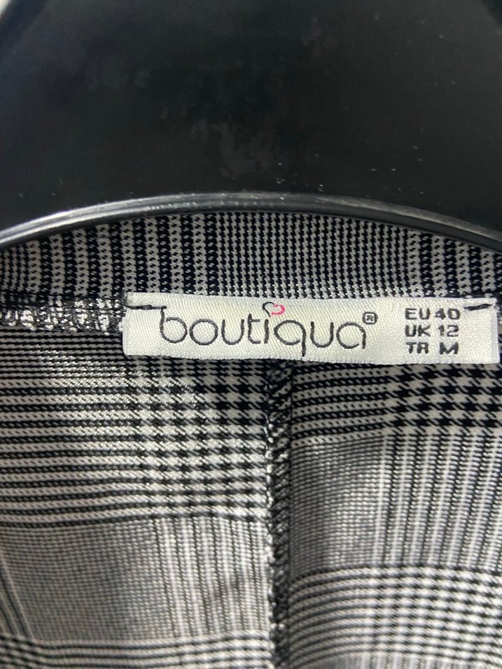 Ekose Desenli Gri Kadın Blazer Ceket - Görsel 3