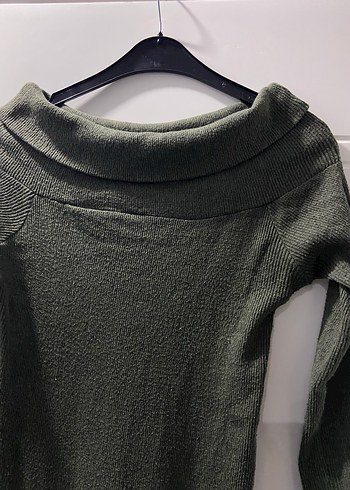 Yüksek Yakalı Uzun Kollu Gri Triko Elbise - Görsel 2