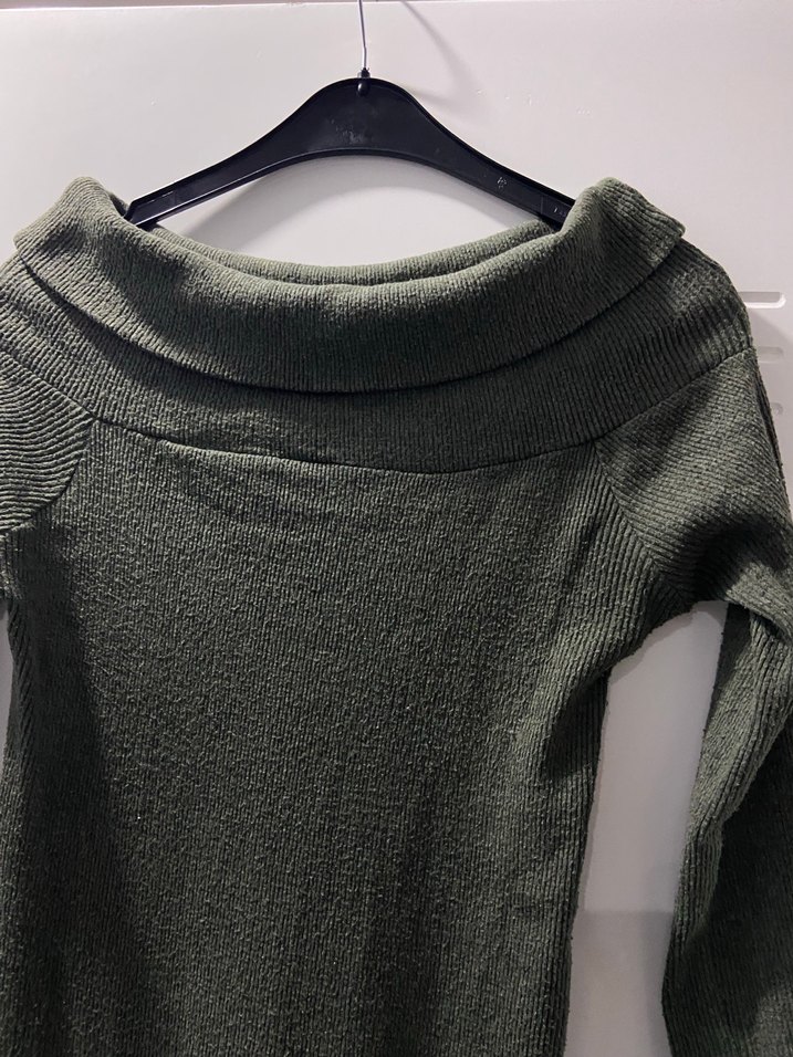 Yüksek Yakalı Uzun Kollu Gri Triko Elbise - Görsel 2