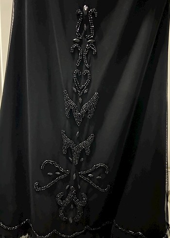 Siyah Straplez Uzun Nakışlı Gotik Abiye - Görsel 5