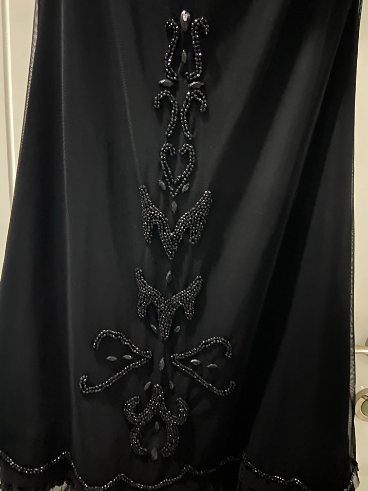 Siyah Straplez Uzun Nakışlı Gotik Abiye - Görsel 5