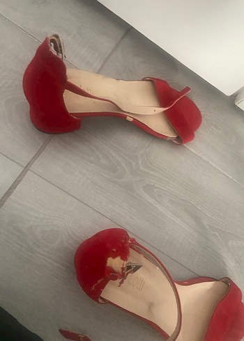Kırmızı Süet Tokalı Blok Topuklu Kadın Ayakkabı - Görsel 8