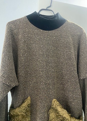 Kürklü Cepli Boğazlı Kadın Triko - Görsel 3