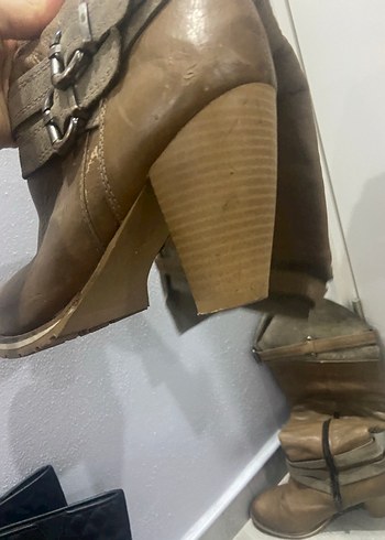 Kahverengi Deri Tokalı Dizüstü Kadın Çizmesi - Görsel 4