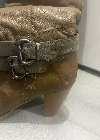 Kahverengi Deri Tokalı Dizüstü Kadın Çizmesi - Görsel 2