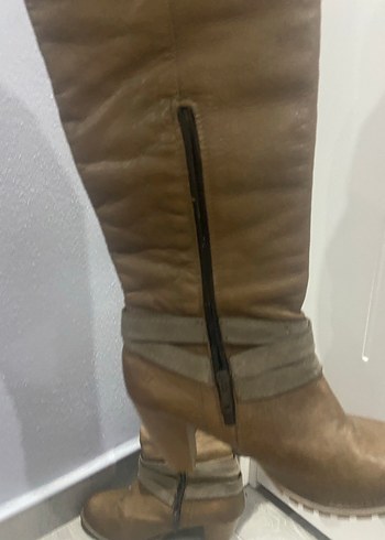 Kahverengi Deri Tokalı Dizüstü Kadın Çizmesi - Görsel 7